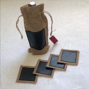 Raffia Wine Bag with Coasters Set